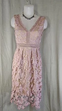 Romeo & Juliet Couture Embroidery Cut Lace Dress Floral Sleeveless Pink Sz Small