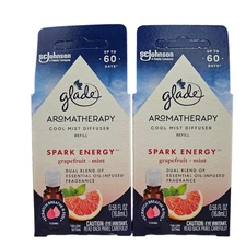 2x Glade Essential Oil Cool Mist Diffuser Refills Grapefruit + Mint .56oz Aroma