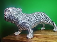 Realistic Bulldog Silver Studded 15" Sculpture Resin Statue Glam Decor
