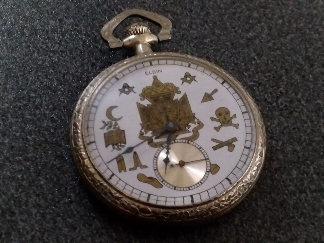 Elgin Freemason Pocket Watch Mechanical Vintage Antique Masonic Collectible Old