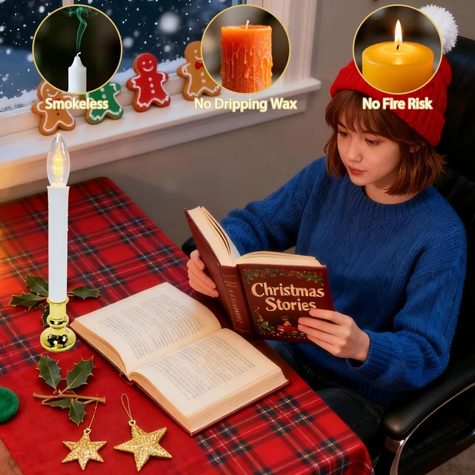 4 Pack Christmas Window Candles with 4 Pack, LED Automatic Timer Candle-Gold  - Image 4 of 4