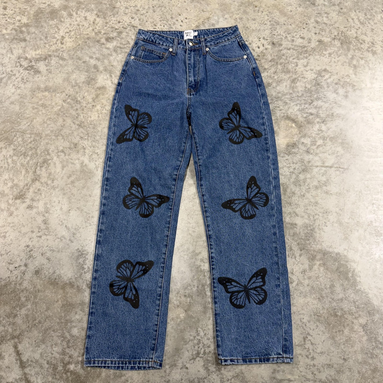 Princess Polly Jeans Womens 4 Blue High Rise Straight Butterfly Print 26x30