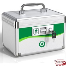 Lockable Medicine Storage Box W/ Key Medication Safe Durable First Aid Organizer