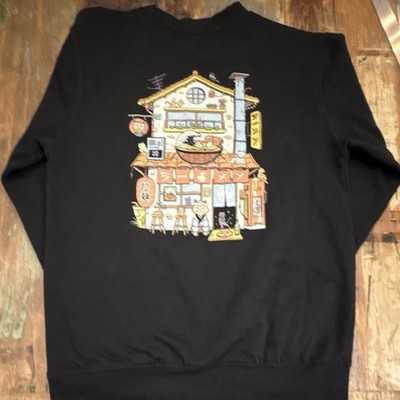Pam Pling Black Crew Pullover Sweatshirt Small Sleeve Japanese Ramen Cat
