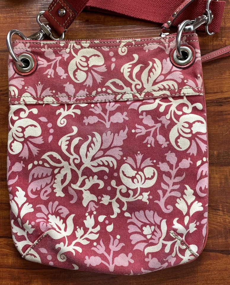 Bolso Bandolera Fossil Floral Rojo/Blanco Lona Correa Ajustable Foto 2 de 4