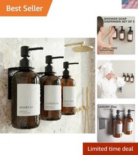 Stylish Shampoo and Conditioner Dispenser Set of 3 for Wall Mount - Modern Dr...