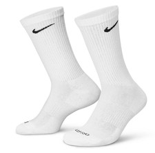 Nike, Authentic Everyday Plus Dri-Fit, Single Pair White Crew Socks, Mens 8-12