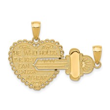 14k Yellow Gold Heart Key Pendant Set for Women Love Message Split Charm