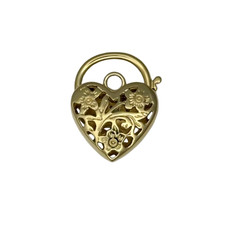 18K GL Solid Filigree Heart Padlock with Safety Chain Loop