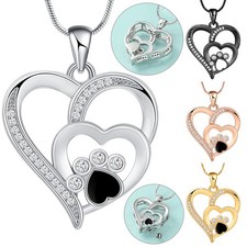Paw Print Heart w/ Heart Urn Pendant Pet Memory Necklace Dog Cat Ashes Keepsake