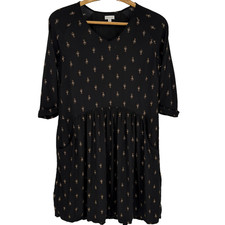 Garnet Hill Womens Geometric Print Shift Dress 12 Black Pockets Boho Indie