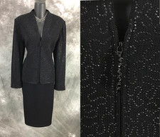 BEAUTIFUL St John evening jacket knit black rhinestones embellished blazer 12