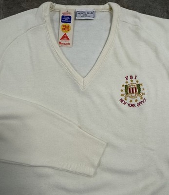 Vintage FBI New York Office V-Neck Sweater Men s XL 1980s Crest Logo Shirt NEW