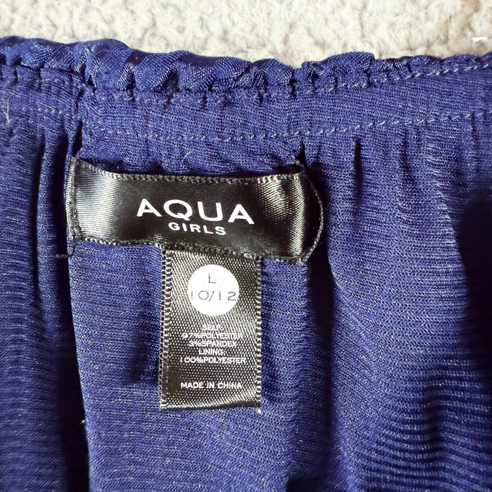 Vestido Azul Aqua Niñas L 10/12 Manga Larga Acanalado Sedoso Cuello Atado Forrado Cremallera Lateral Foto 4 de 4