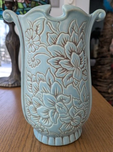 Vintage MCM Red Wing Pottery Vase in "Blue Magnolia" pattern #1182- made in USA