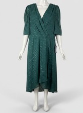 Tommy Hilfiger Women Green Glitter-Dot Puff-Sleeve Midi Dress Sz 10