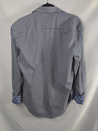 Robert Graham Shirt Men's M Button Down Flip Cuff Navy Houndstooth Long Sleeve - Picture 8 of 13