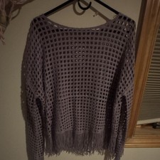 SO Women s Purple Open-Knit Crochet Fringe He...