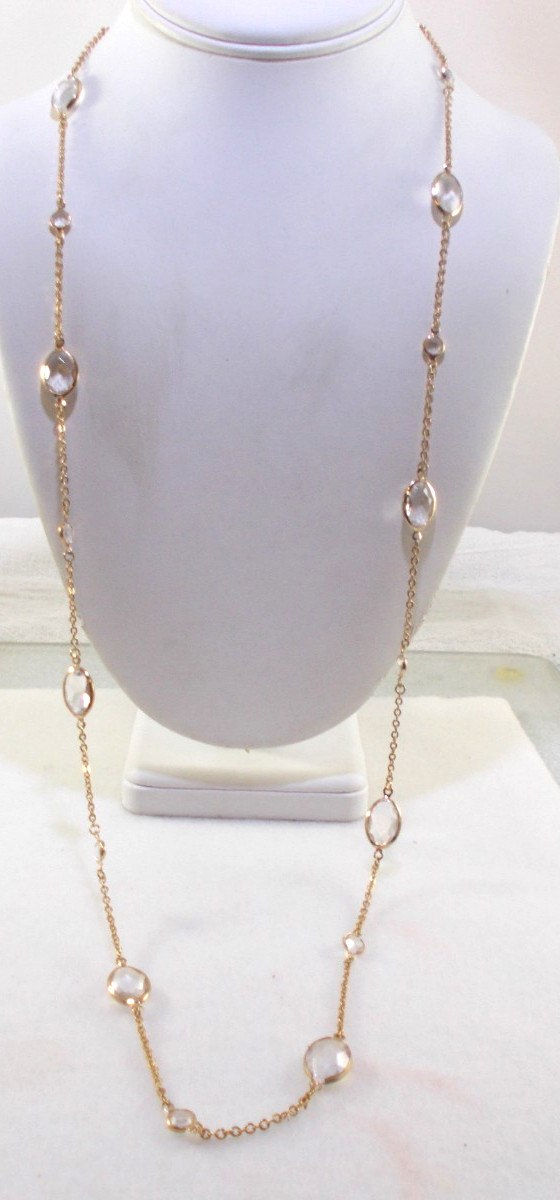 Loft Gold Tone Chain Bezel Set Acrylic Crystal Station 34 in Necklace Free Ship