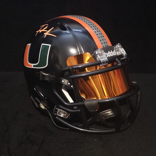 FRANK GORE SIGNED AUTOGRAPH MIAMI HURRICANES BLACK MINI HELMET SPEED BECKETT BAS