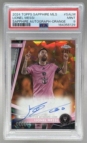 Lionel Messi 2024 Topps Chrome Sapphire MLS Orange Refractor Auto 15/25 PSA 9