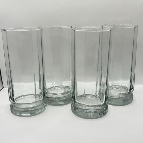 Vintage Decagon Clear Glass Cocktail Glass Highball Tumblers Set Of 4