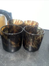 4 Tortoise Shell Hand Blown Art Glass Juice/Tea/Cocktail Lowball Glass Tumblers