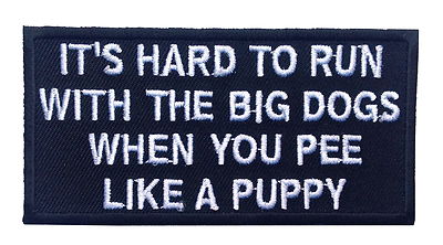 HARD TO RUN BIG DOG EMROIDERED IRON ON MC FUNNY BIKER PATCH 