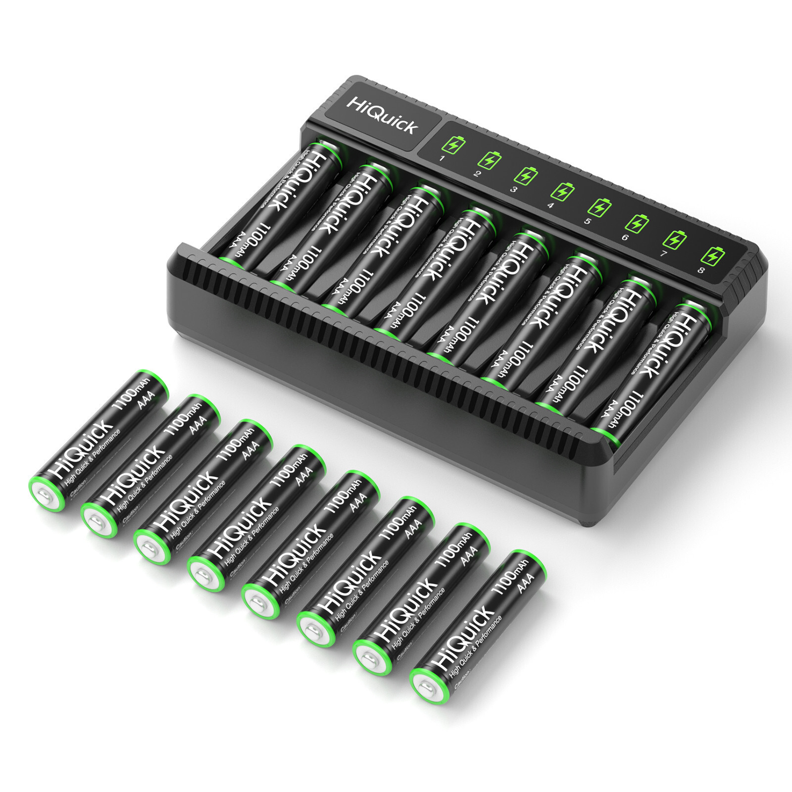 HiQuick 16PCS Rechargeable AAA Batteries 1.2V w/ 8 Bay Charger for AA/AAA-image