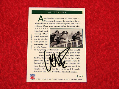 AL TOON NEW YORK JETS 1992 PRO LINE PROFILES AUTOGRAPHS 3 OF 9 (FRC2)