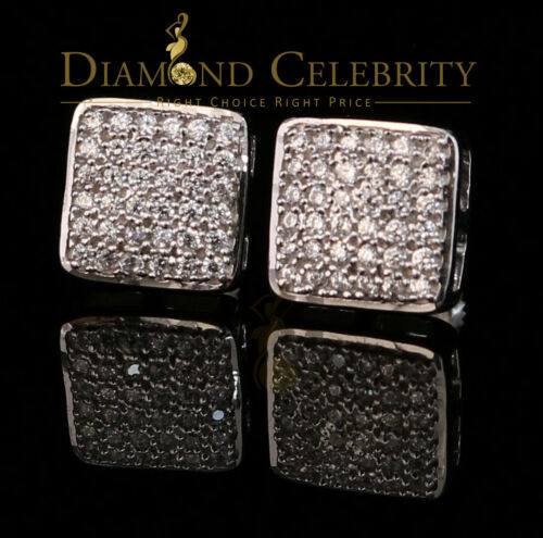 ピアス Square Volume Earrings #7207 White Silver 0.72ct Cubic Zirconia Hip Hop Square Earrings