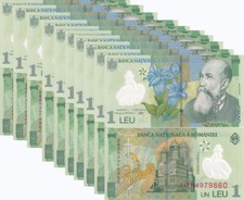 Romania 1 Leu 2018/2024 P 117 Polymer UNC LOT 10 PCS