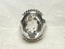 Vintage Sterling Silver 925 Ring with Large Oval Clear Quartz Size 7.25.