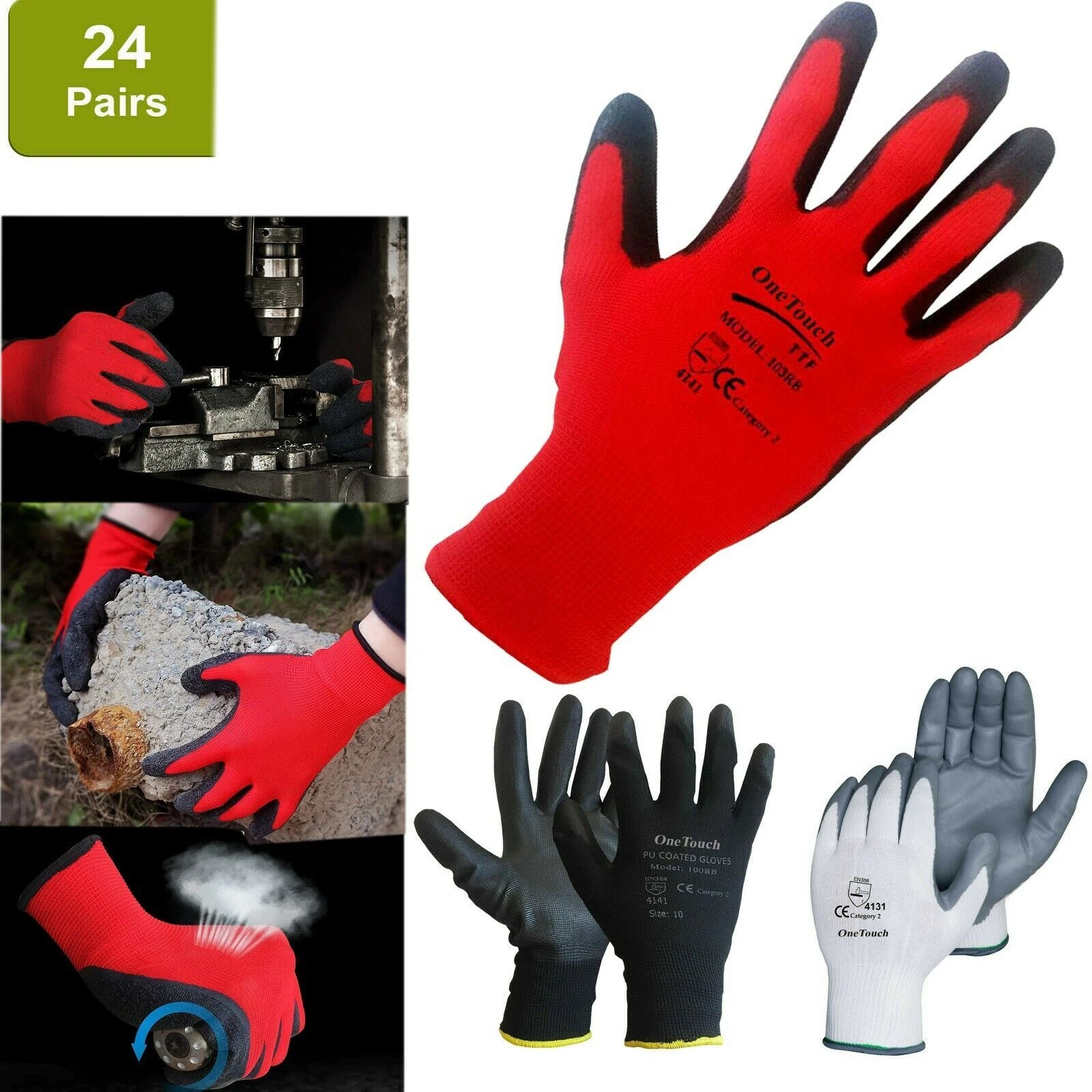 24 PAIRES DE GANTS DE SÉCURITÉ DE TRAVAIL REVÊTUS DE NITRILE POIGNÉE DE JARDIN HOMMES CONSTRUCTEURS JARDINAGE