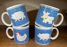 Classic Country Farm Animals Coffee Mugs Calico Country Themed 4 Cup Set