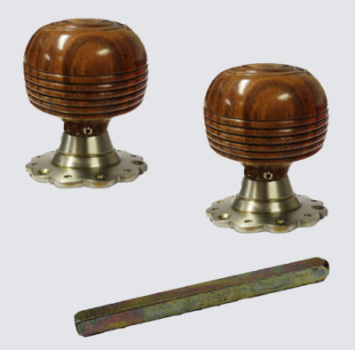 Pair of Victorian Edwardian Rosewood Brown Bun Door Knobs & Nickel Daisy Roses