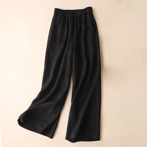 Damen Sommer Baumwolle Leinen Weites Bein Hose Atmungsaktiv Locker Gerades Bein Hose - Bild 7 von 44