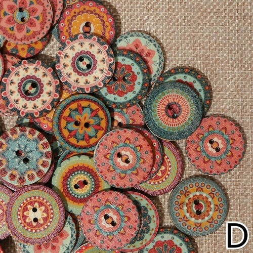 100pcs 20mm 25mm Mix Button Boho Bohemian Ethnic Wooden DIY Crafts Sewing Decor - Picture 23 of 30