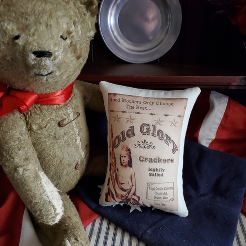 OLD GLORY CRACKERS VINTAGE COLONIAL PRIMITIVE STYLE AMERICA TUCK BOWL PILLOW - Picture 2 of 9