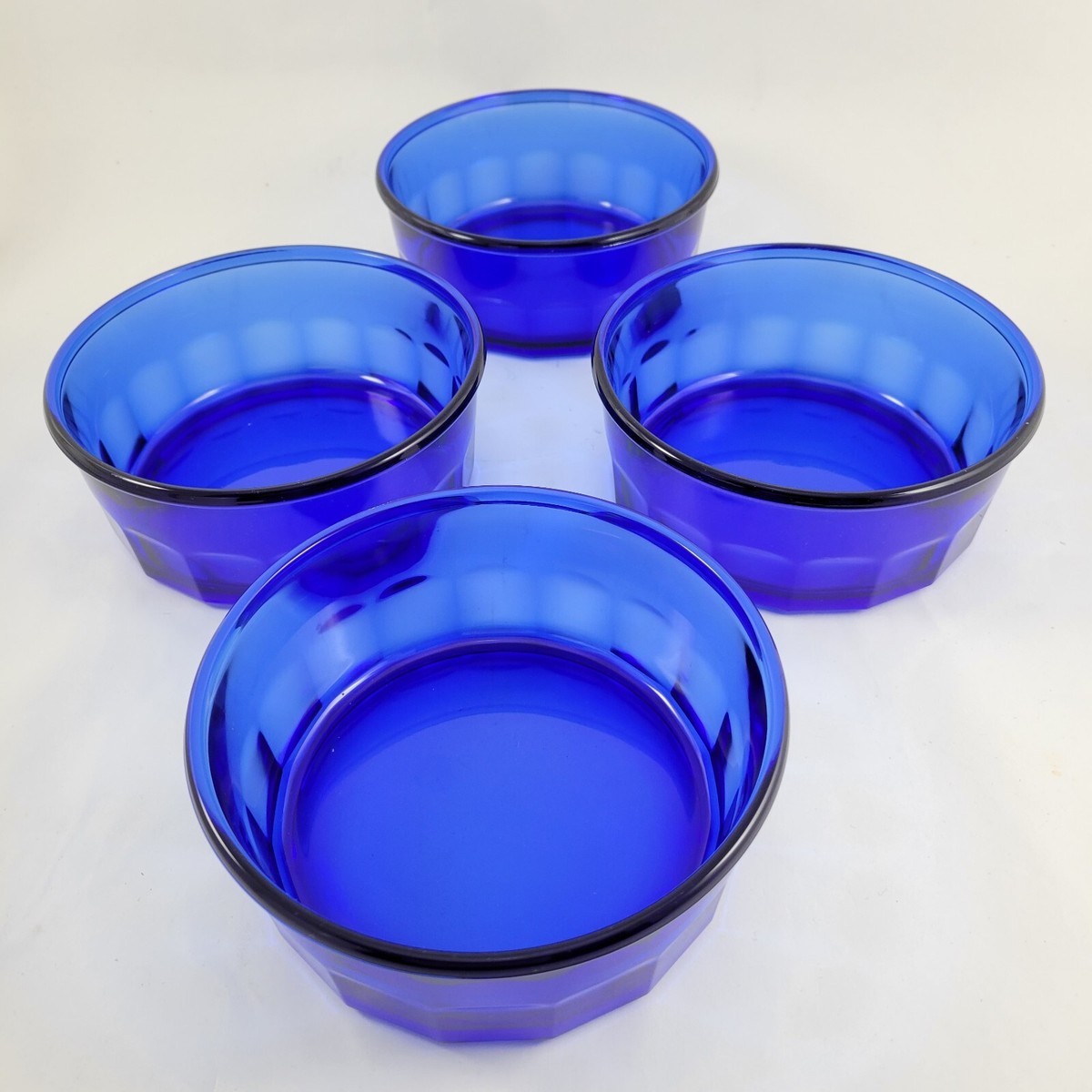 4 Arcoroc France Cobalt Blue Glass Bowls Storage Thumbprint Panels