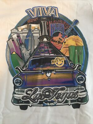 Vintage Hard Rock Cafe   VIVA LAS VEGAS   Size MEDIUM White  T-Shirt Pre-Owned