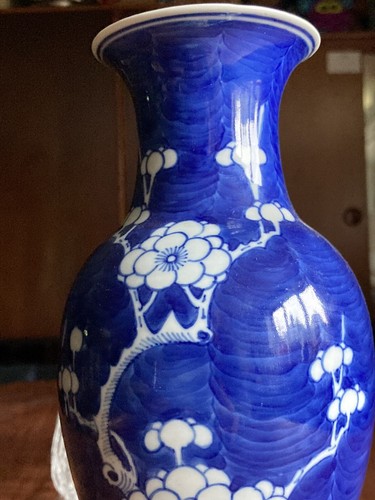 19th Century Antique Chinese Blue and White Vase Prunus Blossom 10” - Picture 10 of 17