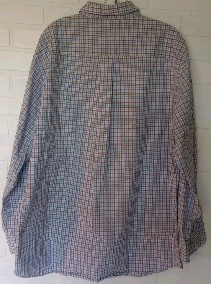 Scott Barber Long-Sleeve Button-Down Shirt Size XL Men's Plaid Blue/Gold/White  - Image 2 of 4