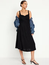 New Old Navy Women's Fit & Flare Linen-Blend Midi Dress Black Size S 3X