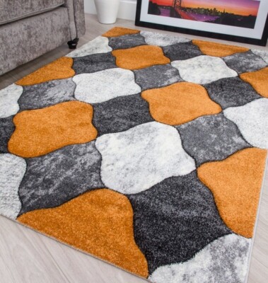 Großer orange Bodenteppich klein dunkelgrau Mix Flur Wohnzimmer Bodenteppich