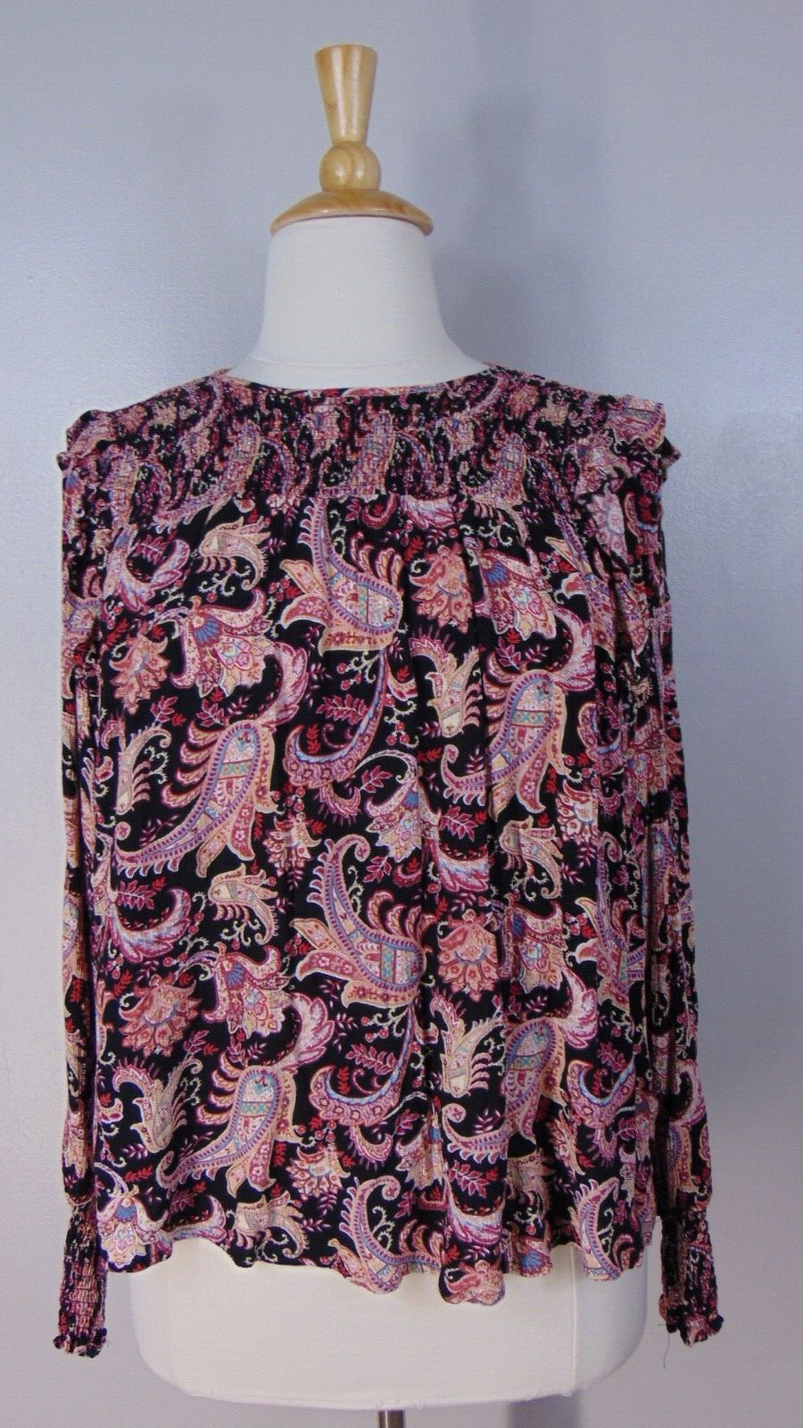 Knox Rose Boho Blouse Top Womens Plus Size XXL Smocked Paisley Ruffles 2XL