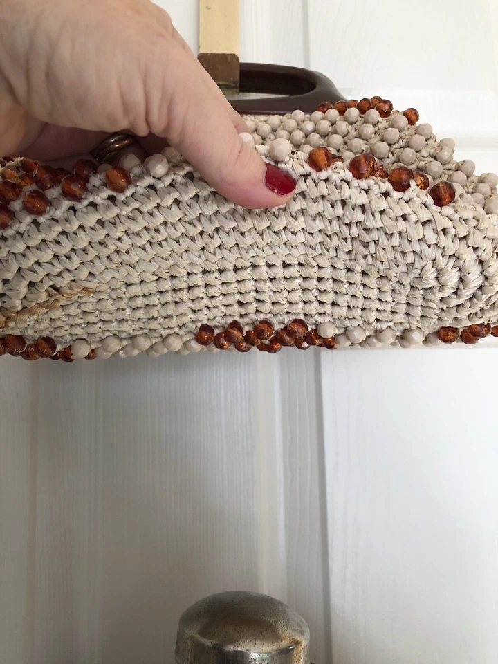 Bolso de mano pequeño mini bolso sin asa ámbar vintage hippie de la década de 1970 Foto 3 de 4