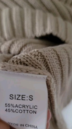 Asymmetric Shoulder Crochet Sweater Women's Beige White Turtle Neck Size S (6-8) - Picture 12 of 14