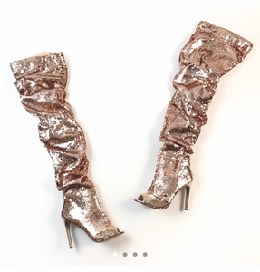 gold sequin thigh high boots