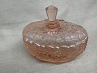 Pink Glass Rose pattern Dish with Lid 6" x 3" x 5" cute little dish — photo 1